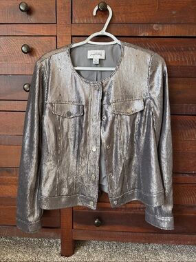 Joseph Ribkoff Silver Sequin Round-Neck Jacket